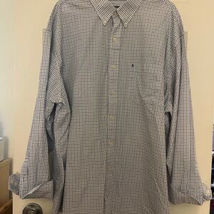 Izod Men's Blue and White Plaid Button-Down Shirt